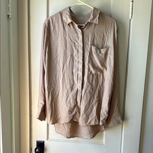 Tan Button Down Shirt with Relaxed Fit and Lightweight Fabric